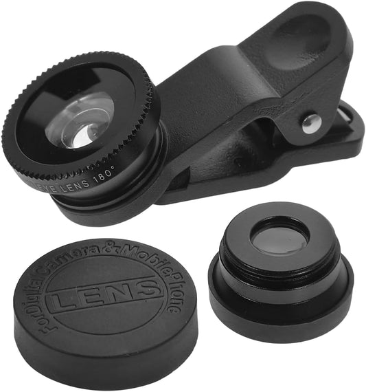 Hemobllo 3-in-1 Handyobjektiv – Weitwinkel, Makro & Fisheye Clip-On, Schwarz