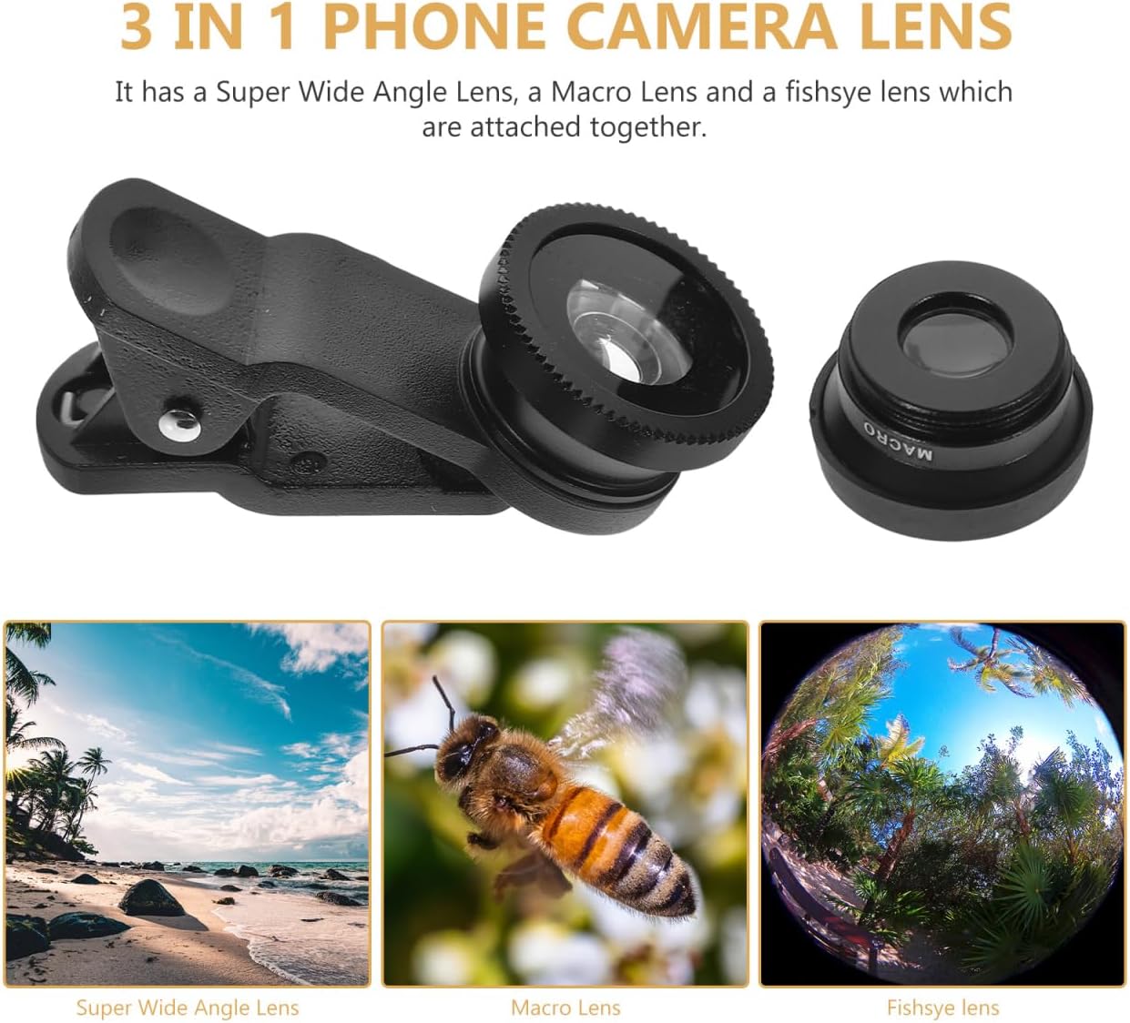 Hemobllo 3-in-1 Handyobjektiv – Weitwinkel, Makro & Fisheye Clip-On, Schwarz
