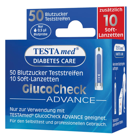 GlucoCheck Advance Blutzuckerteststreifen + 10 Soft-Lanzetten