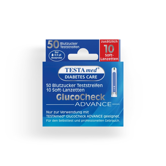 GlucoCheck Advance Blutzuckerteststreifen + 10 Soft-Lanzetten