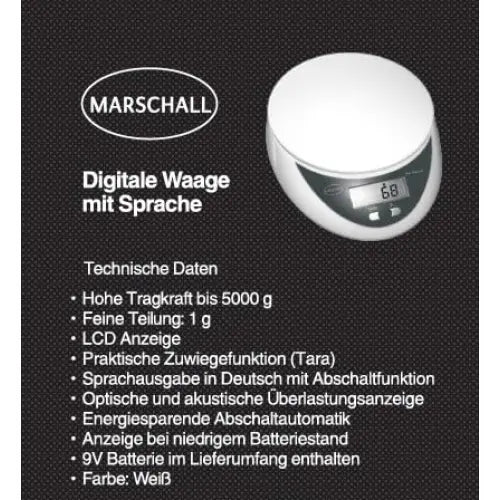 prechende digitale Küchenwaage I 1302S I Waage mit großem LCD Display I Tragkraft bis 5000g I