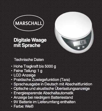 prechende digitale Küchenwaage I 1302S I Waage mit großem LCD Display I Tragkraft bis 5000g I Multifunktions-Lebensmittelwaage I Genaue Präzision bis zu 1g
