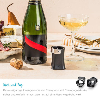 Dreamfarm Champop – sicherer Champagnerflaschenöffner mit Kork-Fangbügel (Schwarz)