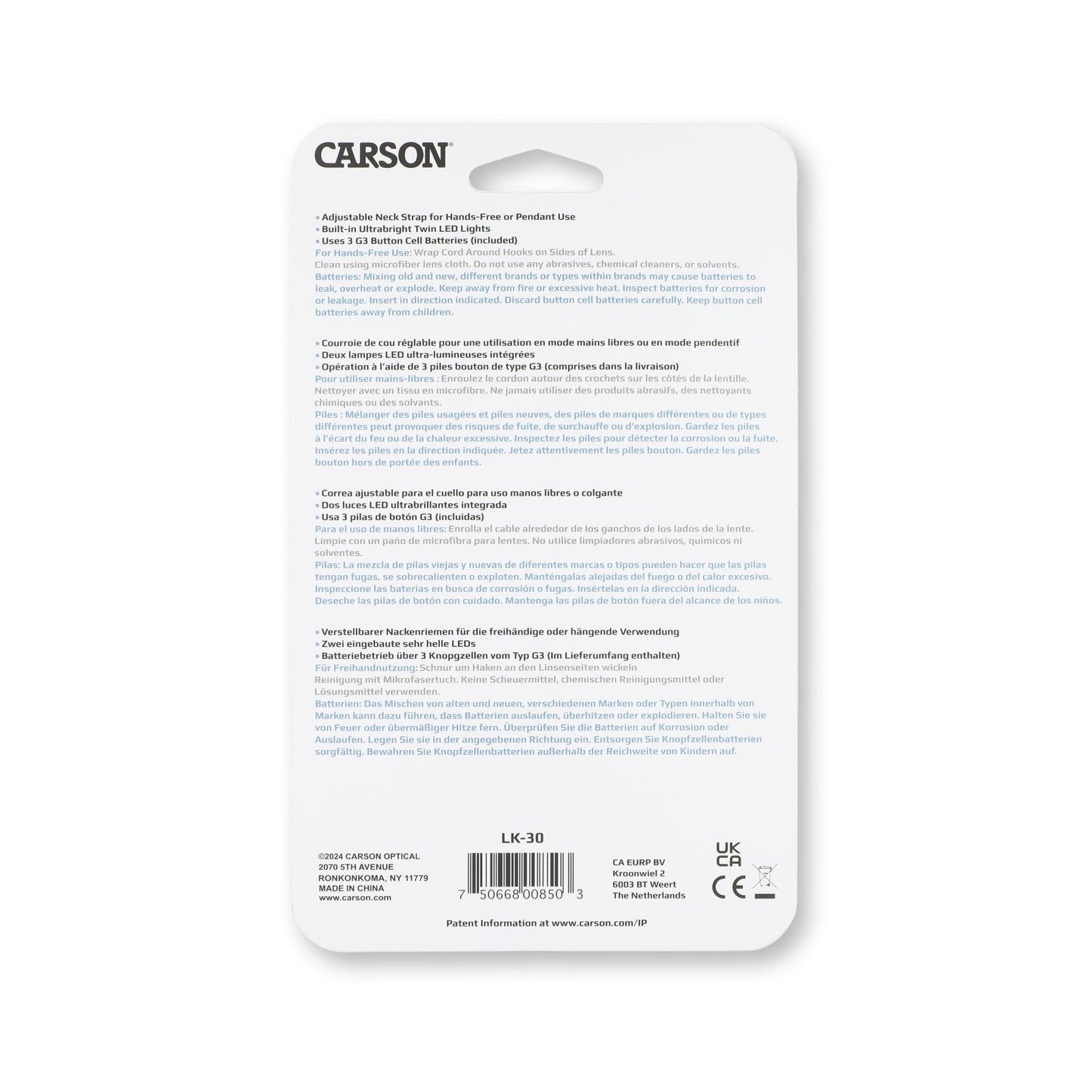 Carson LK-30 Lighted MagniLook – Umhängelupe 2,5× mit LED und 4,5× Spotlinse
