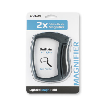 Carson Lighted MagniFold MJ-50 – 2× Leselupe mit LED und Komfort-Klappgriff (Grau)