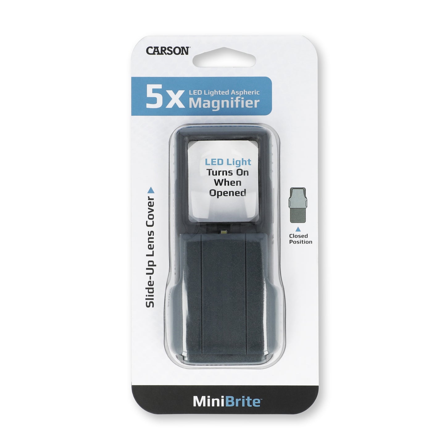 Carson MiniBrite PO-55 – 5× Taschenlupe mit Schutzhülle & LED (Schwarz)