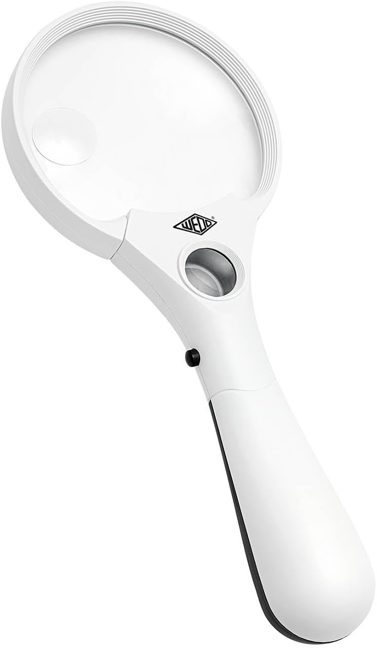 WEDO Profi-Lupe 2717550 – 3 LEDs, 2,5× / 4,5× / 12× Vergrößerung