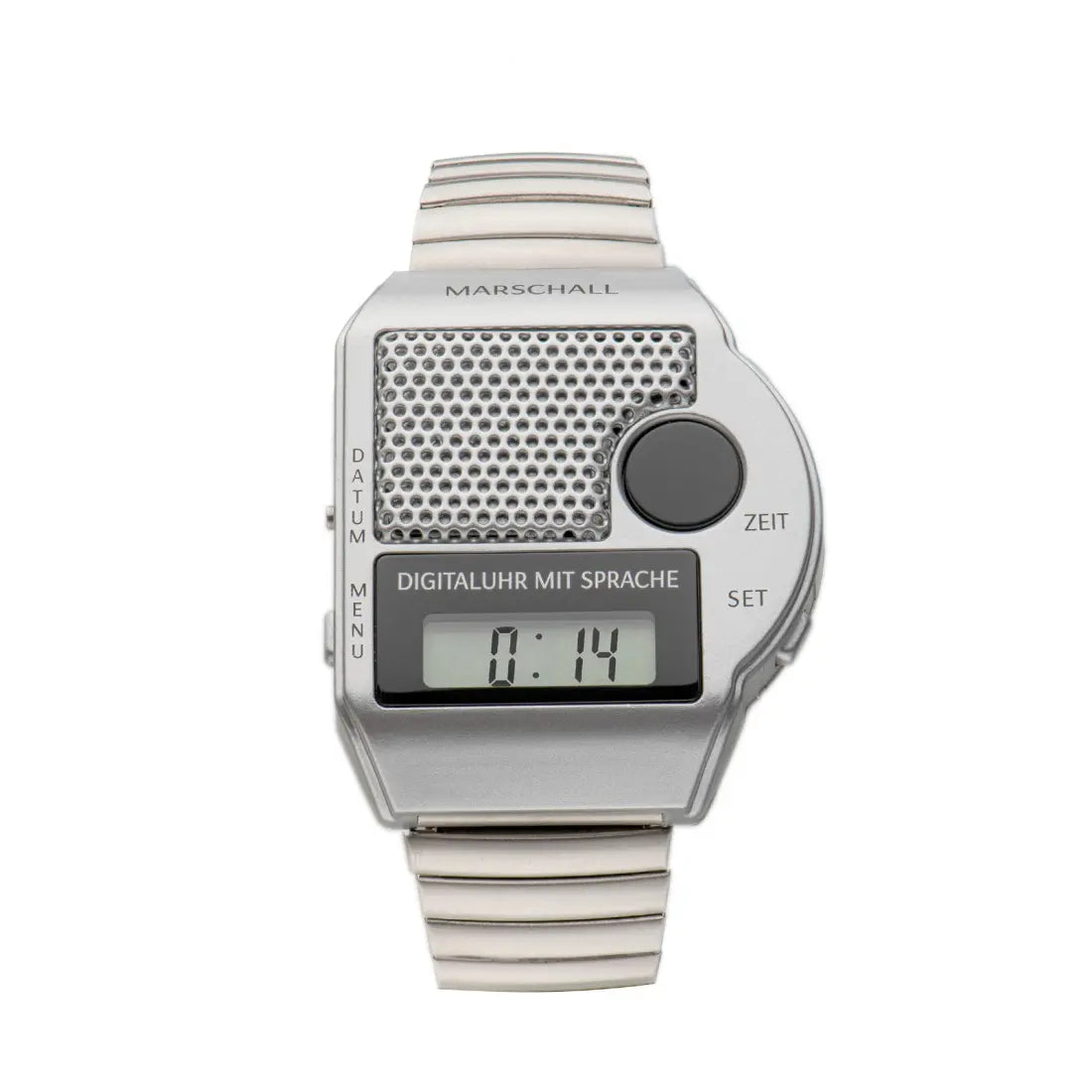 Marschall digitale Armbanduhr mit großem Sprachknopf Metallzugband - Silber - Alltagshilfe