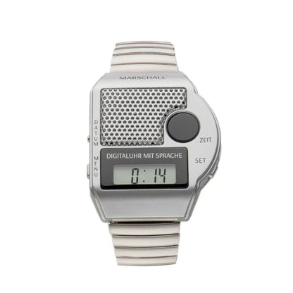 Marschall digitale Armbanduhr mit großem Sprachknopf Metallzugband - Silber - Alltagshilfe
