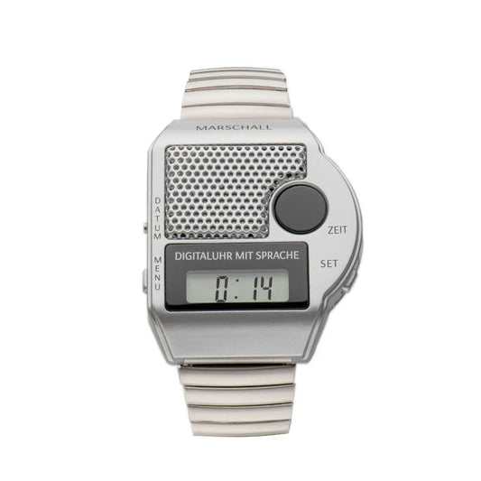 Marschall digitale Armbanduhr mit großem Sprachknopf Metallzugband - Silber - Alltagshilfe