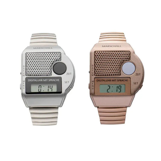 Marschall digitale Armbanduhr mit großem Sprachknopf Metallzugband - Alltagshilfe