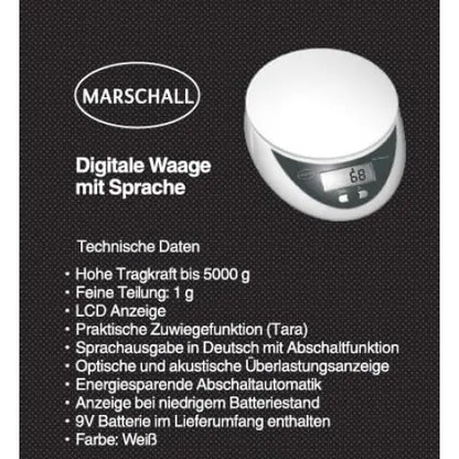prechende digitale Küchenwaage I 1302S I Waage mit großem LCD Display I Tragkraft bis 5000g I
